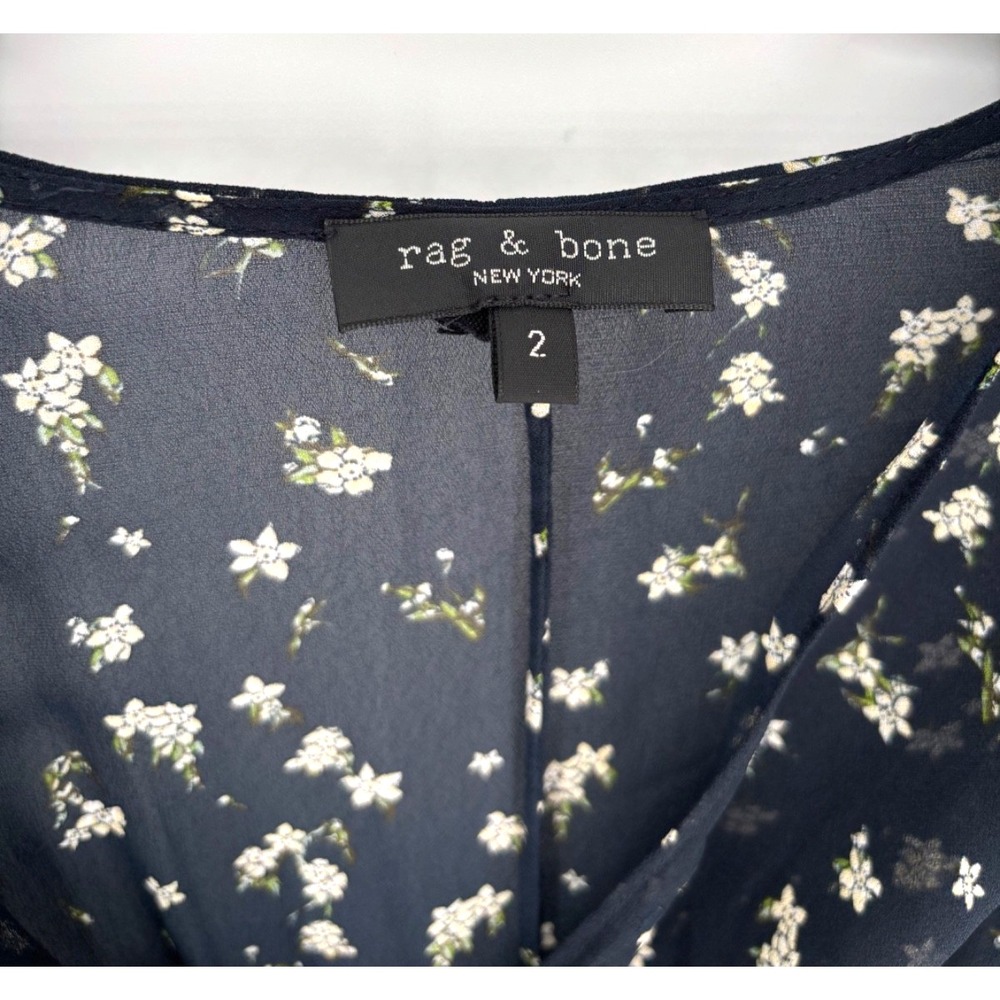 Rag & Bone Tamar Floral Maxi Dress Midnight Blue Chiffon Boho Romantic Ethereal - Picture 5 of 12